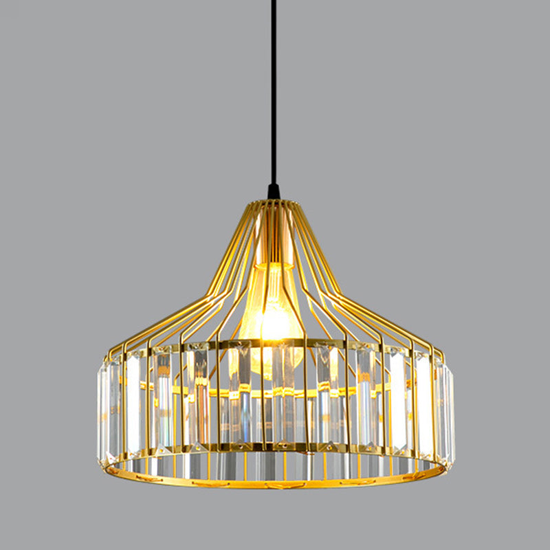 Contemporary Industrial Glass Iron Round Bowl Shade 1-Light Pendant Light For Bedroom & Living Room