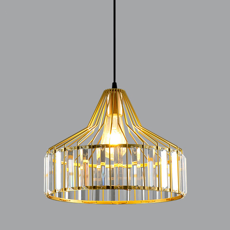 Contemporary Industrial Glass Iron Round Bowl Shade 1-Light Pendant Light For Bedroom & Living Room