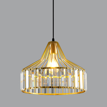 Contemporary Industrial Glass Iron Round Bowl Shade 1-Light Pendant Light For Bedroom & Living Room
