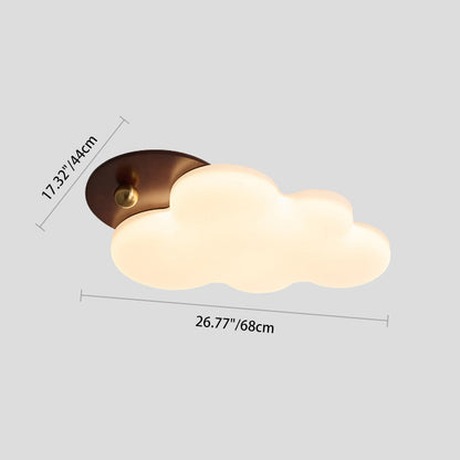 Traditional Vintage PE Rubber Wood Cream Cloud Curved LED Flush Mount Ceiling Light For Bedroom & Living Room