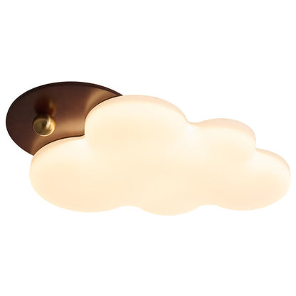Traditional Vintage PE Rubber Wood Cream Cloud Curved LED Flush Mount Ceiling Light For Bedroom & Living Room