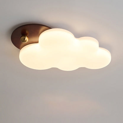 Traditional Vintage PE Rubber Wood Cream Cloud Curved LED Flush Mount Ceiling Light For Bedroom & Living Room