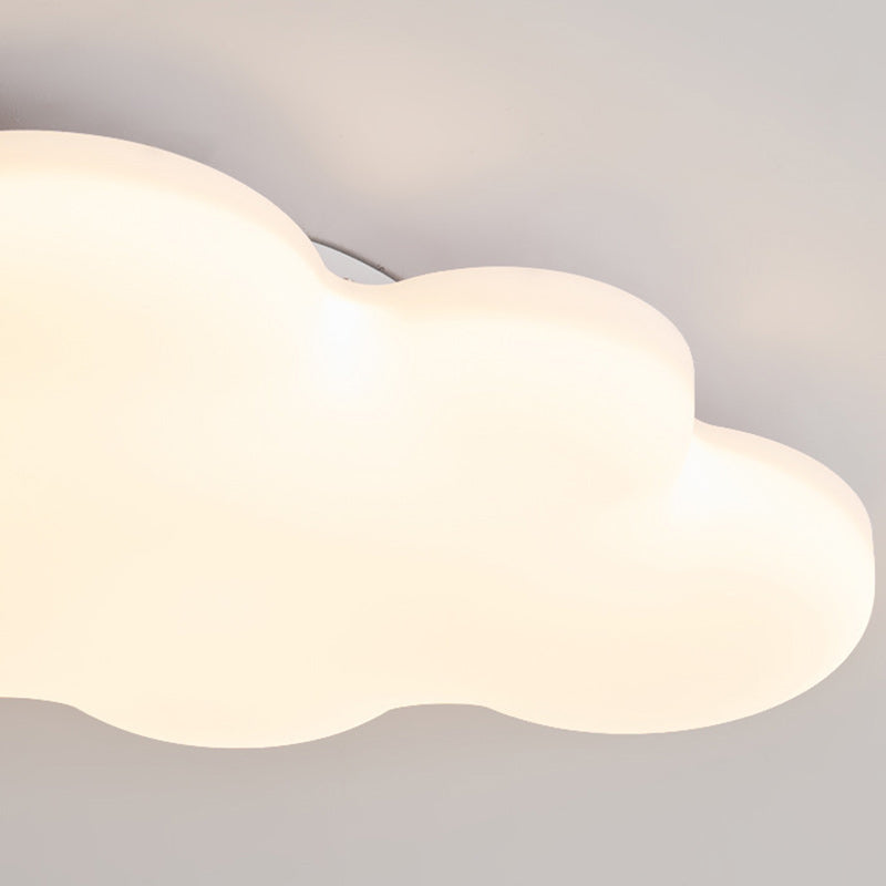 Traditional Vintage PE Rubber Wood Cream Cloud Curved LED Flush Mount Ceiling Light For Bedroom & Living Room