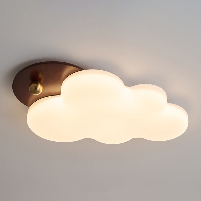 Traditional Vintage PE Rubber Wood Cream Cloud Curved LED Flush Mount Ceiling Light For Bedroom & Living Room