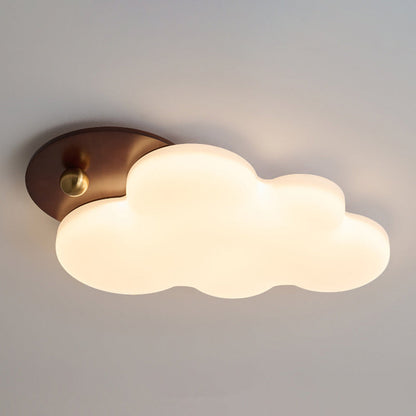 Traditional Vintage PE Rubber Wood Cream Cloud Curved LED Flush Mount Ceiling Light For Bedroom & Living Room