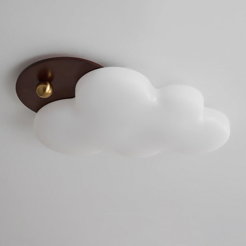Traditional Vintage PE Rubber Wood Cream Cloud Curved LED Flush Mount Ceiling Light For Bedroom & Living Room