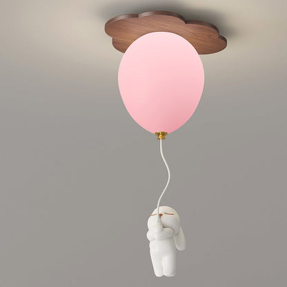 Contemporary Creative PE Rubberwood Balloon Animal Flower LED Semi-Flush Mount Ceiling Light For Bedroom & Living Room