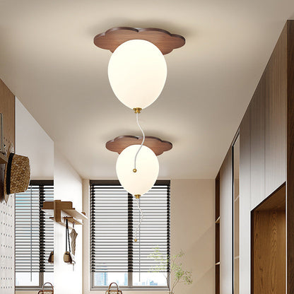 Contemporary Creative PE Rubberwood Balloon Animal Flower LED Semi-Flush Mount Ceiling Light For Bedroom & Living Room