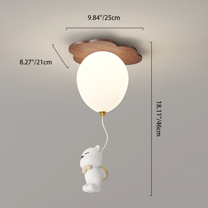 Contemporary Creative PE Rubberwood Balloon Animal Flower LED Semi-Flush Mount Ceiling Light For Bedroom & Living Room