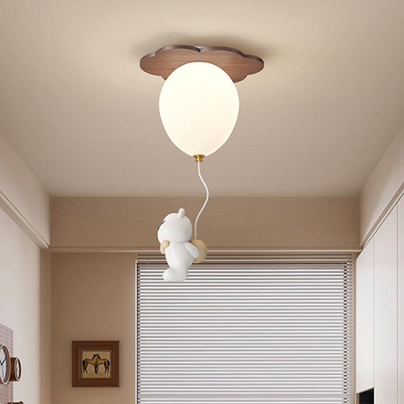 Contemporary Creative PE Rubberwood Balloon Animal Flower LED Semi-Flush Mount Ceiling Light For Bedroom & Living Room
