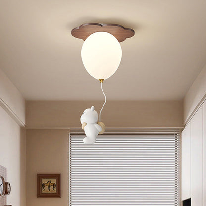 Contemporary Creative PE Rubberwood Balloon Animal Flower LED Semi-Flush Mount Ceiling Light For Bedroom & Living Room