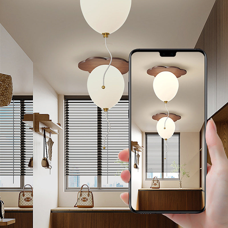 Contemporary Creative PE Rubberwood Balloon Animal Flower LED Semi-Flush Mount Ceiling Light For Bedroom & Living Room