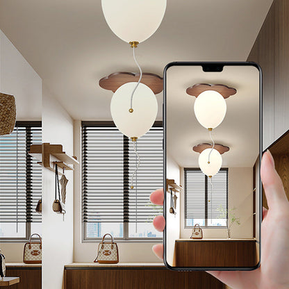 Contemporary Creative PE Rubberwood Balloon Animal Flower LED Semi-Flush Mount Ceiling Light For Bedroom & Living Room