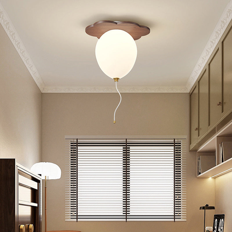 Contemporary Creative PE Rubberwood Balloon Animal Flower LED Semi-Flush Mount Ceiling Light For Bedroom & Living Room