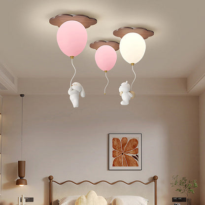 Contemporary Creative PE Rubberwood Balloon Animal Flower LED Semi-Flush Mount Ceiling Light For Bedroom & Living Room