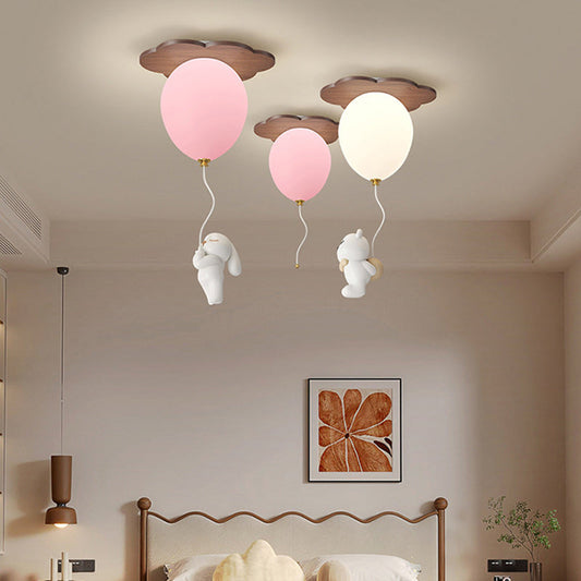 Contemporary Creative PE Rubberwood Balloon Animal Flower LED Semi-Flush Mount Ceiling Light For Bedroom & Living Room