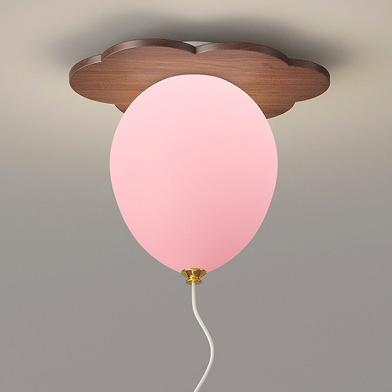 Contemporary Creative PE Rubberwood Balloon Animal Flower LED Semi-Flush Mount Ceiling Light For Bedroom & Living Room