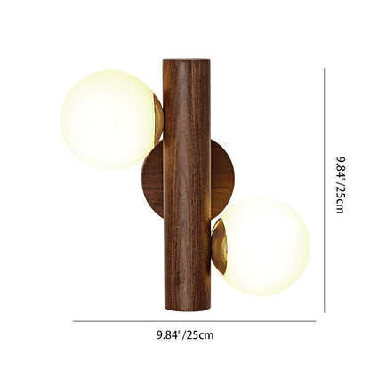 Contemporary Scandinavian Metal Rubberwood Glass Cylinder Globe 2-Light Wall Sconce Lamp For Bedroom & Living Room