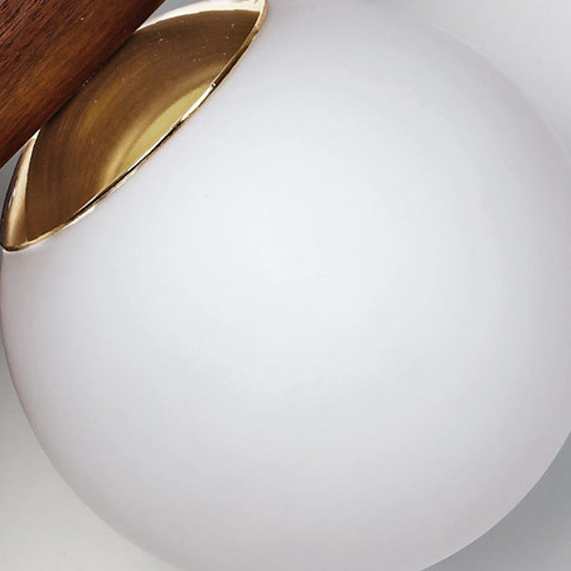 Contemporary Scandinavian Metal Rubberwood Glass Cylinder Globe 2-Light Wall Sconce Lamp For Bedroom & Living Room