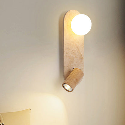 Contemporary Creative Travertine Solid Wood Glass Square Oval Globe 2-Light Wall Sconce Lamp For Bedroom & Living Room