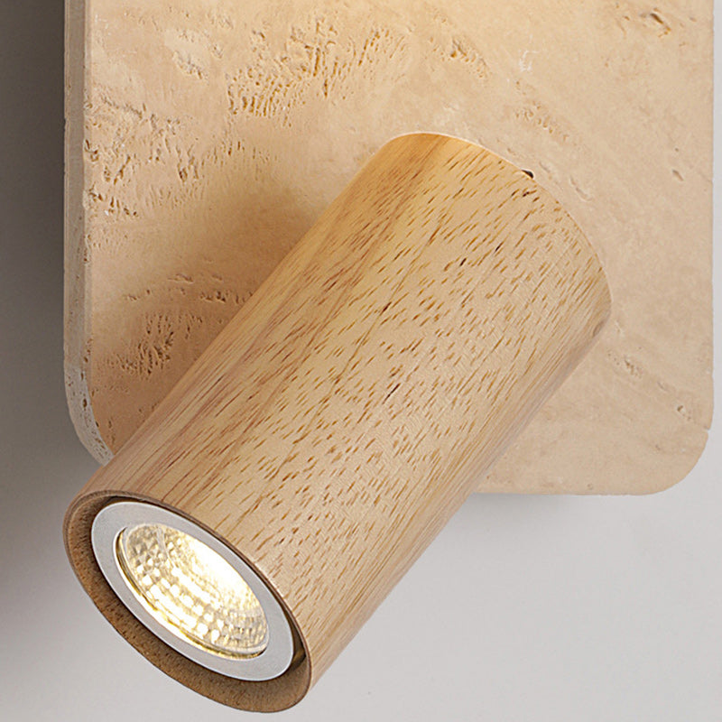 Contemporary Creative Travertine Solid Wood Glass Square Oval Globe 2-Light Wall Sconce Lamp For Bedroom & Living Room