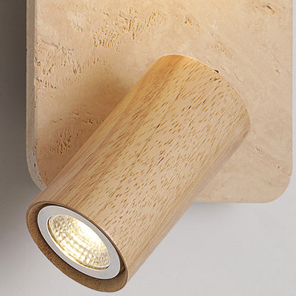 Contemporary Creative Travertine Solid Wood Glass Square Oval Globe 2-Light Wall Sconce Lamp For Bedroom & Living Room
