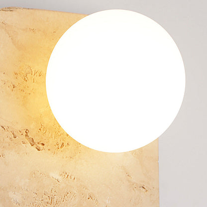 Contemporary Creative Travertine Solid Wood Glass Square Oval Globe 2-Light Wall Sconce Lamp For Bedroom & Living Room