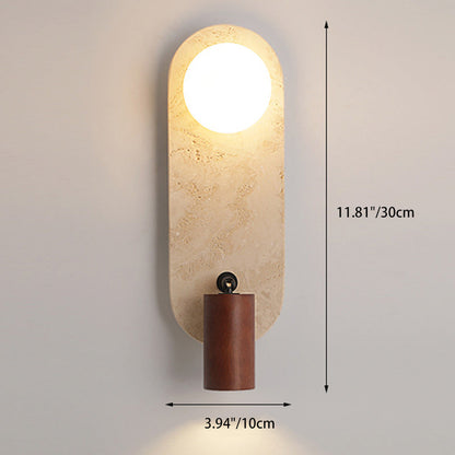 Contemporary Creative Travertine Solid Wood Glass Square Oval Globe 2-Light Wall Sconce Lamp For Bedroom & Living Room