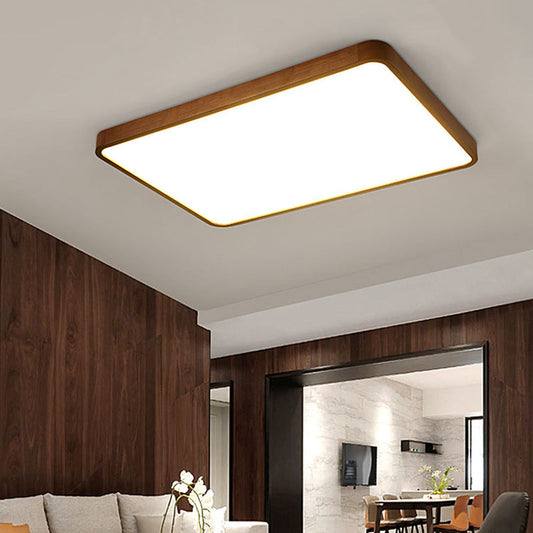Traditional Chinese Acrylic Wood Metal Rectangular LED Flush Mount Ceiling Light For Living Room