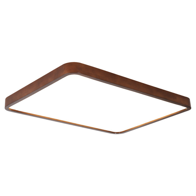 Traditional Chinese Acrylic Wood Metal Rectangular LED Flush Mount Ceiling Light For Living Room