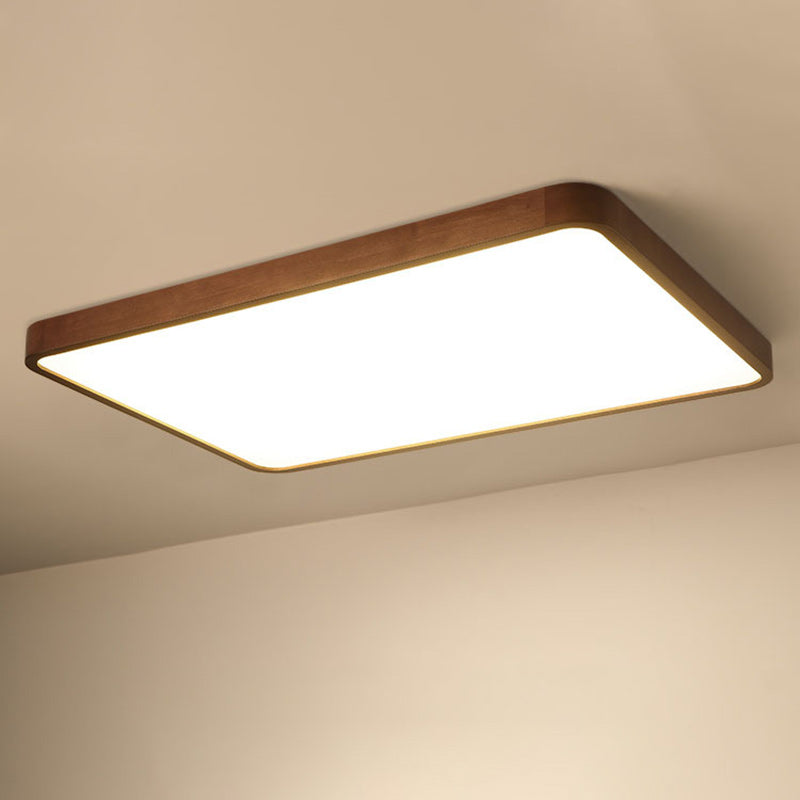 Traditional Chinese Acrylic Wood Metal Rectangular LED Flush Mount Ceiling Light For Living Room