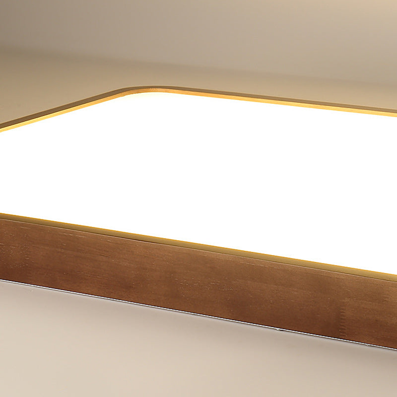 Traditional Chinese Acrylic Wood Metal Rectangular LED Flush Mount Ceiling Light For Living Room