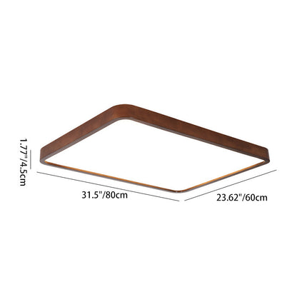 Traditional Chinese Acrylic Wood Metal Rectangular LED Flush Mount Ceiling Light For Living Room