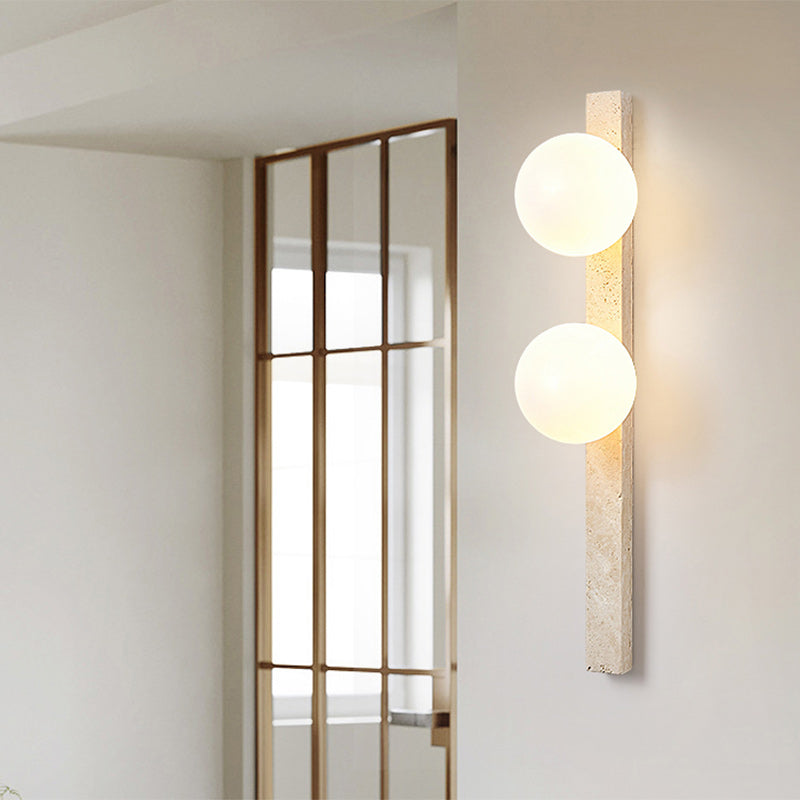 Modern Minimalist Travertine Glass Linear Globe 1/2/3-Lights Wall Sconce Lamp For Living Room