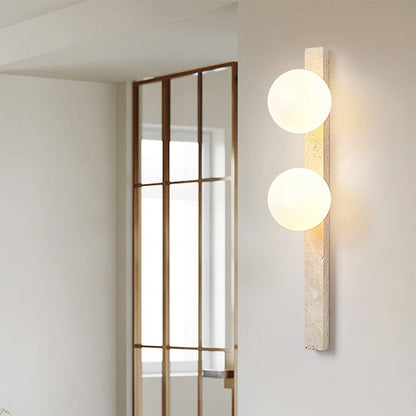 Modern Minimalist Travertine Glass Linear Globe 1/2/3-Lights Wall Sconce Lamp For Living Room