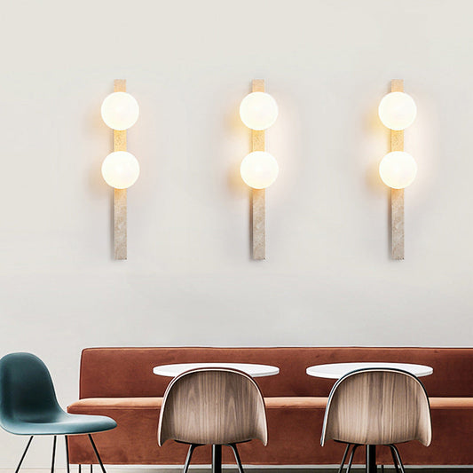 Modern Minimalist Travertine Glass Linear Globe 1/2/3-Lights Wall Sconce Lamp For Living Room