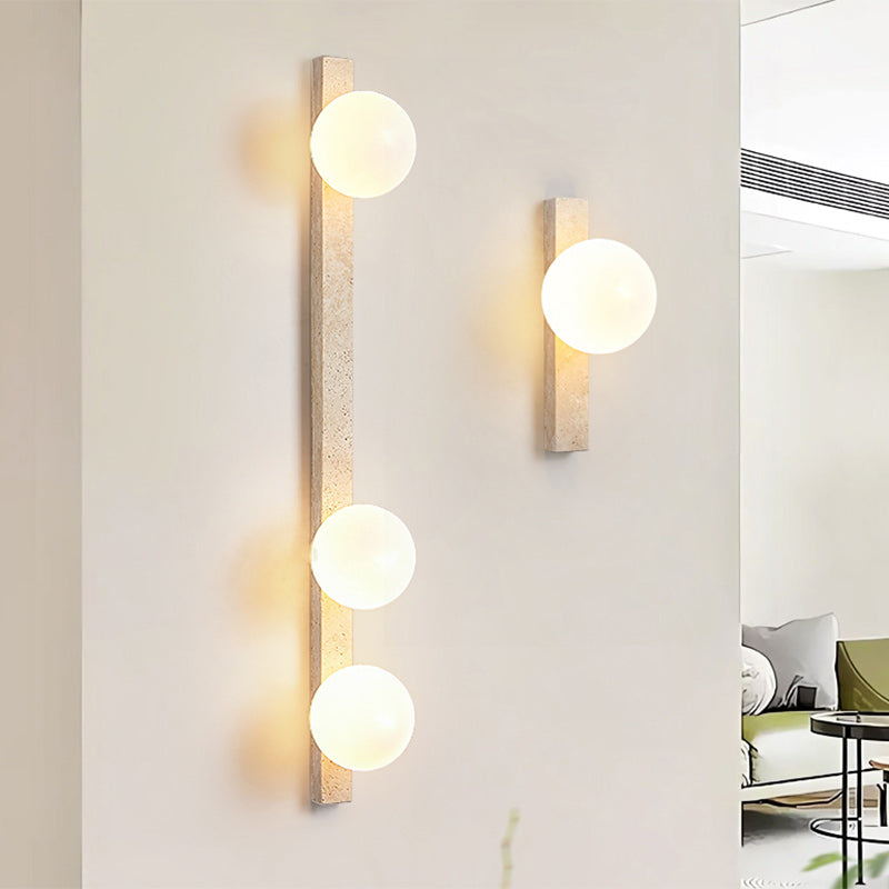 Modern Minimalist Travertine Glass Linear Globe 1/2/3-Lights Wall Sconce Lamp For Living Room