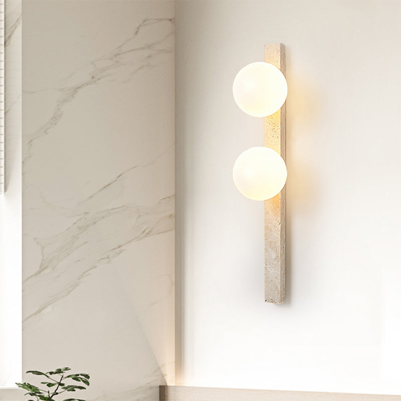 Modern Minimalist Travertine Glass Linear Globe 1/2/3-Lights Wall Sconce Lamp For Living Room