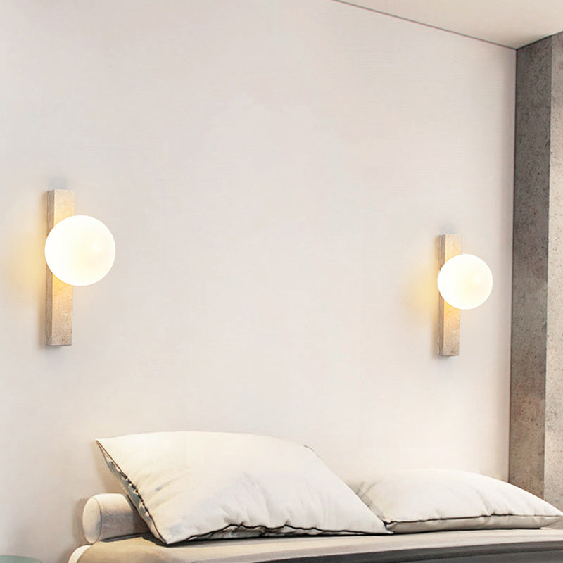 Modern Minimalist Travertine Glass Linear Globe 1/2/3-Lights Wall Sconce Lamp For Living Room