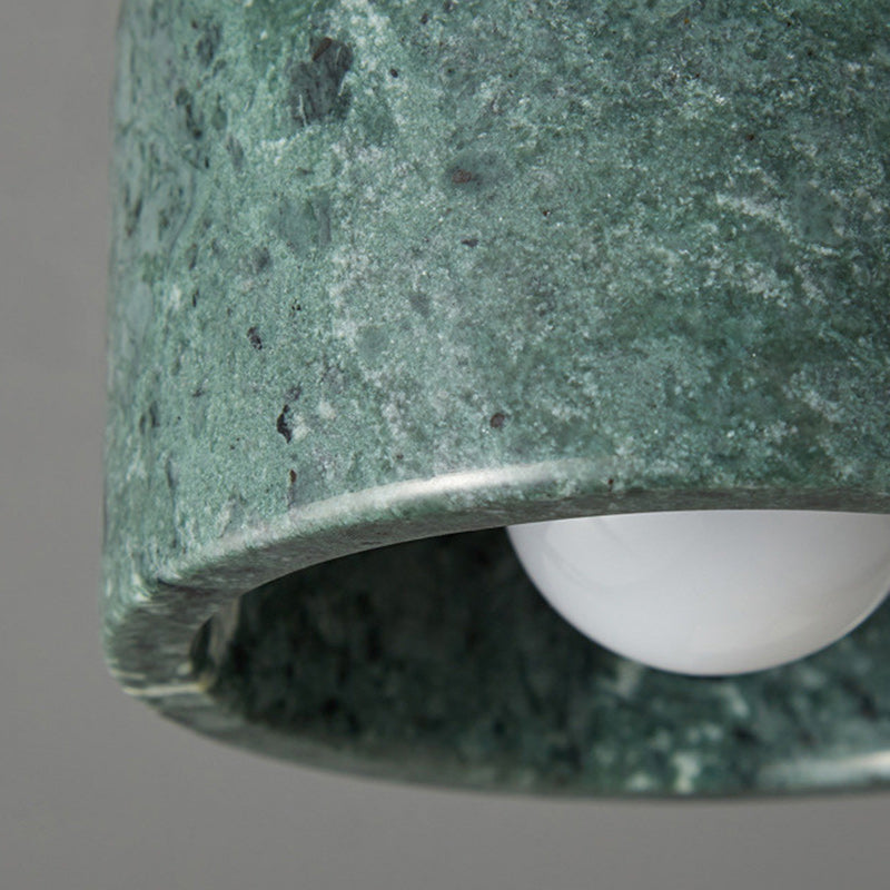 Contemporary Scandinavian Marble Metal Round Cylinder 1-Light Semi-Flush Mount Ceiling Light For Living Room