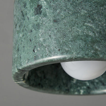 Contemporary Scandinavian Marble Metal Round Cylinder 1-Light Semi-Flush Mount Ceiling Light For Living Room