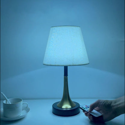 Contemporary Scandinavian Fabric Metal Fan-Shaped Round Cylinder LED Table Lamp For Bedroom