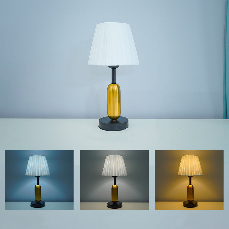 Contemporary Scandinavian Fabric Metal Fan-Shaped Round Cylinder LED Table Lamp For Bedroom