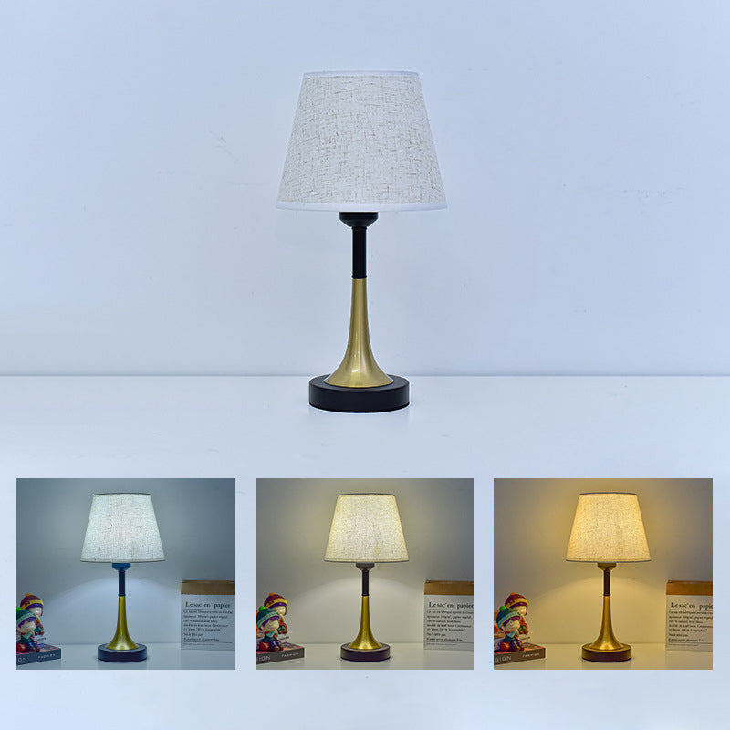 Contemporary Scandinavian Fabric Metal Fan-Shaped Round Cylinder LED Table Lamp For Bedroom