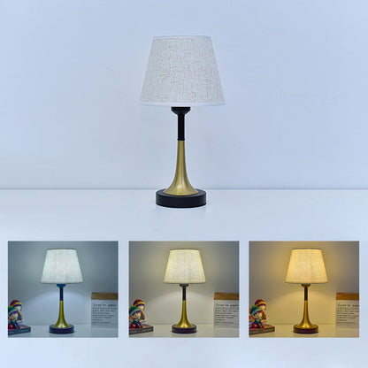 Contemporary Scandinavian Fabric Metal Fan-Shaped Round Cylinder LED Table Lamp For Bedroom