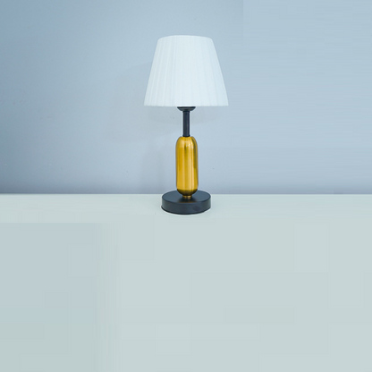 Contemporary Scandinavian Fabric Metal Fan-Shaped Round Cylinder LED Table Lamp For Bedroom