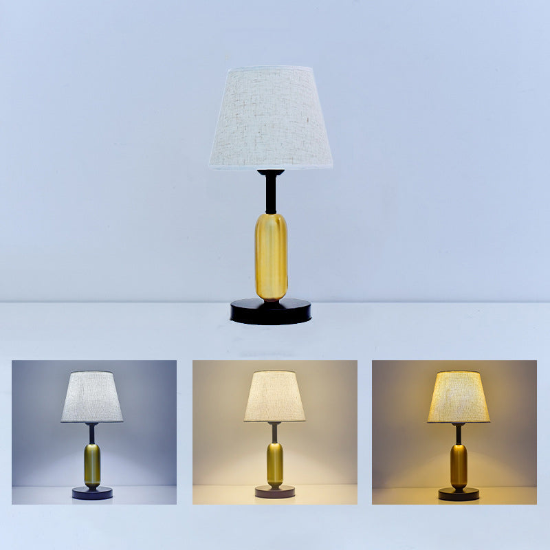 Contemporary Scandinavian Fabric Metal Fan-Shaped Round Cylinder LED Table Lamp For Bedroom