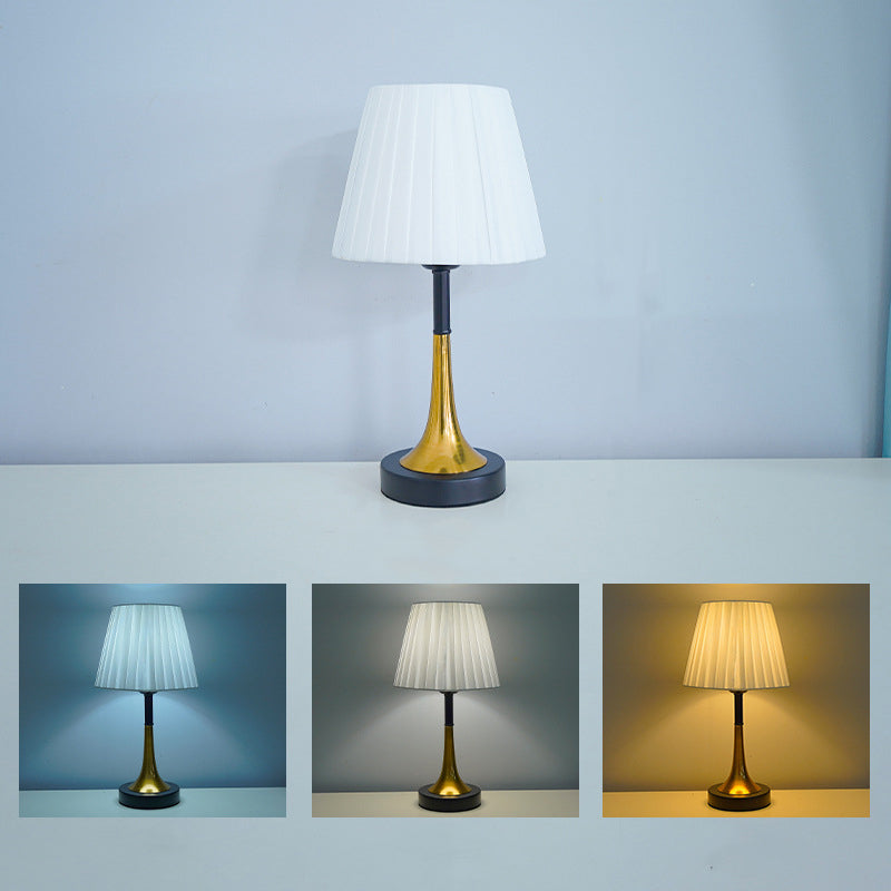 Contemporary Scandinavian Fabric Metal Fan-Shaped Round Cylinder LED Table Lamp For Bedroom