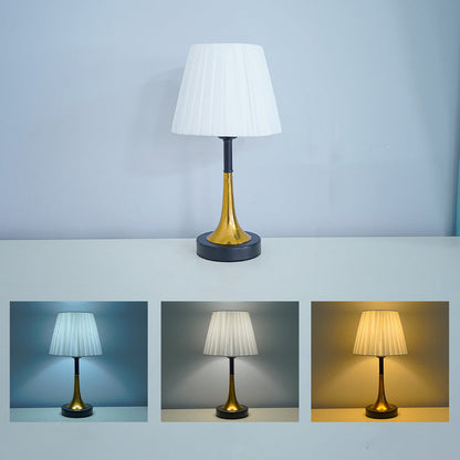 Contemporary Scandinavian Fabric Metal Fan-Shaped Round Cylinder LED Table Lamp For Bedroom