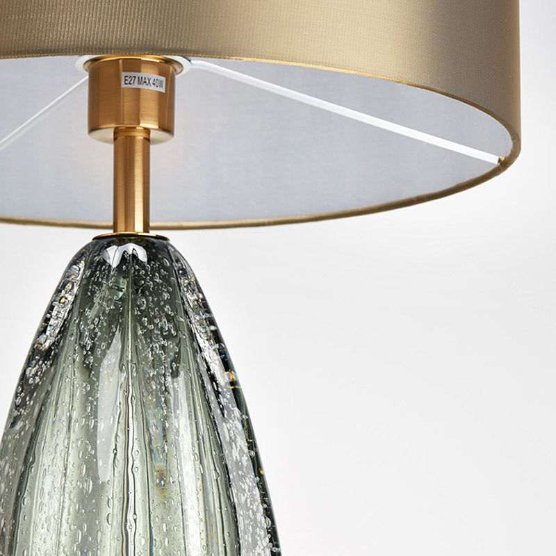Contemporary Scandinavian Fabric Metal Crystal Oval Round 1-Light Table Lamp For Bedroom